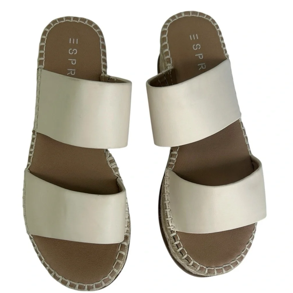 ESPRIT Katalina Off White Espadrille Platform Wedge Slide Sandals Womens SZ 7.5